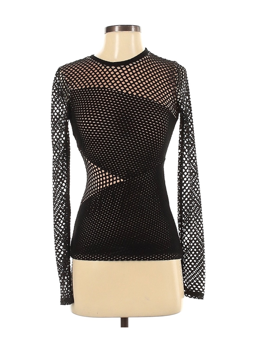 BCBGMaxAzria Black Long-Sleeve Mesh Top